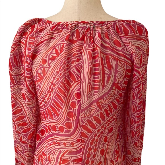 Trina Turk Silk Pink Red Tunic Blouse w/ Keyhole Opening - S - Picture 9 of 13